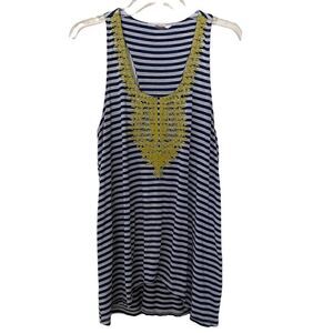Le Sample Racer Back Striped Embroidered Top